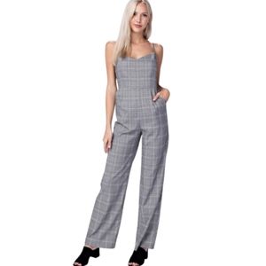 HONEY PUNCH Houndstooth Plaid Print Black White Sleeveless Jumpsuit Small